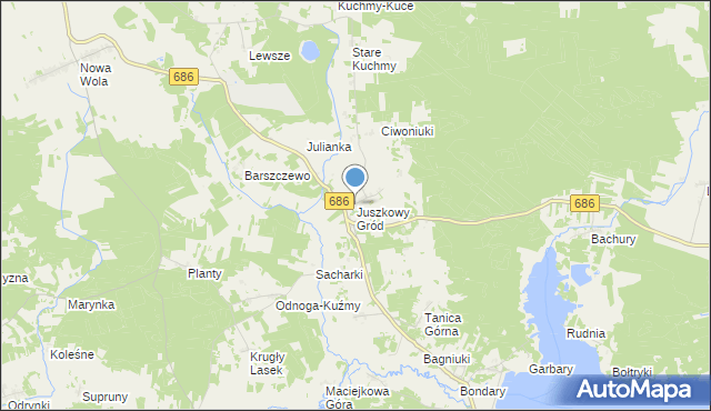 mapa Juszkowy Gród, Juszkowy Gród na mapie Targeo